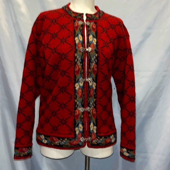 icelandic red wool sweater coat - Picture 1 of 3